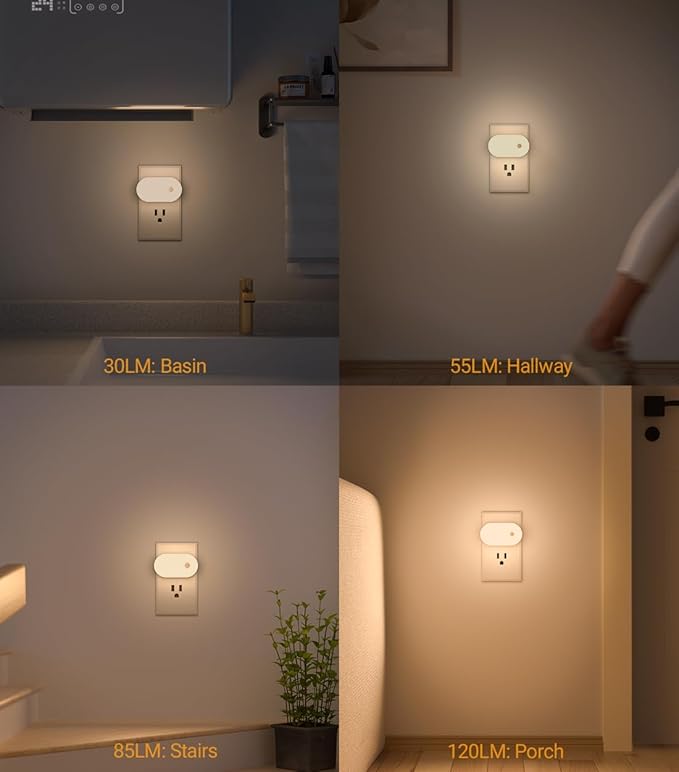 Lyridz Plug in Night Light with Motion Sensor, 120LM Superior Bright Smart Mini LED Nightlight, Warm White with Stepless Adjustable Brightness for Bathroom, Bedroom, Kitchen, Stairs, Hallway, 2 Pack