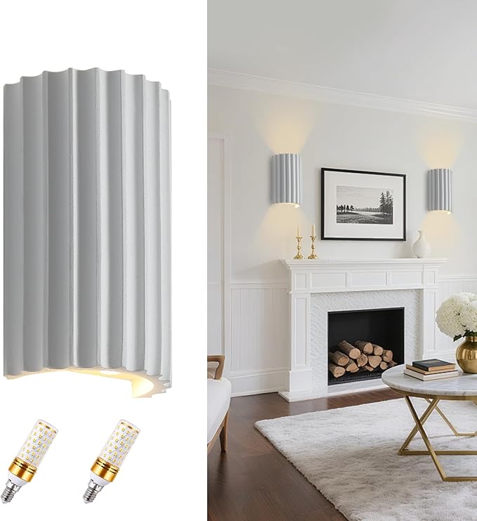 ZEROUNO White Resin Modern LED Wall sconces Hardwired Indoor Wall Lights Up and Down Wall Mount Wall Lamp Fixture for Living Room Bedroom Hallway Corridor Conservatory Stairs (with E12 Bulbs)