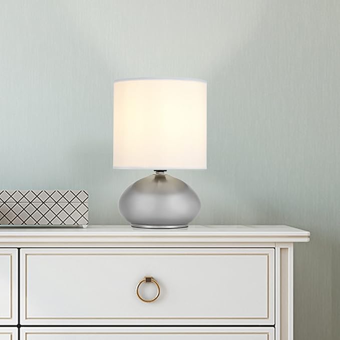 Catalina Lighting 18581-00 Caden Mini Reading Lights, Touch Accent Lamps for Office, Dorm, or Bedroom, Reading Light Nightstand Lamp, LED Bulb NOT Included, 9.25", Silver, Set of 2