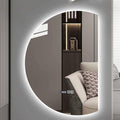 47" Half Moon LED Bathroom Mirror,Frameless Backlit Wall Mirror, Anti-Fog Smart Vanity Mirror,3 Colors Lights Dimmable Brightness and Time,Touch Switch(Left Semicircle,47 * 33in)