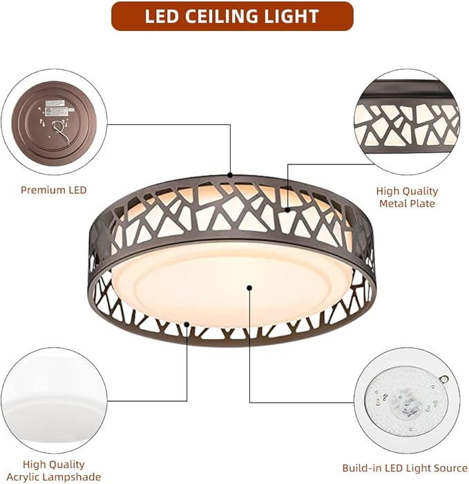 Flush Mount Ceiling Light, 12 inch 15W LED Dimmable Lighting Fixture, 3000K Warm White, Oil Rubbed Bronze Fihished, ETL Listed for Kitchen, Hallway, Bedrooms (Metal Body and Acrylic Shade)