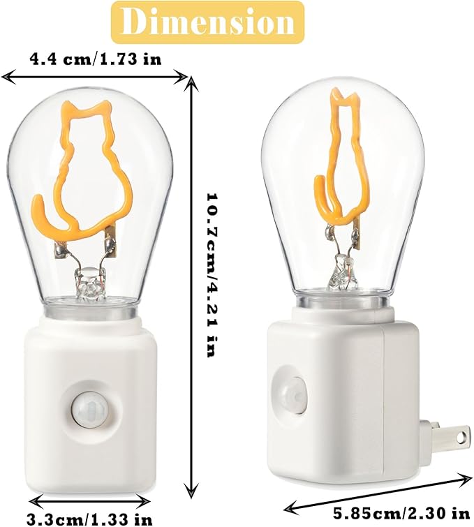 Vintage Farmhouse Filament LED Night Light Plug-in, Dusk-to-Dawn & Motion Sensor, 10-100LM Dimmable, Ultra Warm White 2200K, for Bathroom, Bedroom, Hallway, 1 Pack