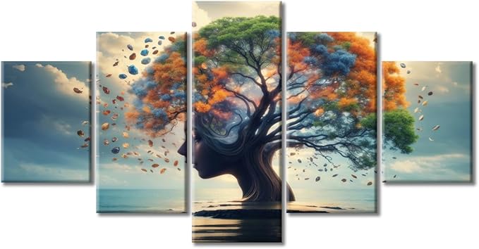 Tree of Life Canvas Wall Art for Bedroom Living Room Abstract Brain Pictures Modern Home Decor Smart Brain Painting Pictures Office Wall Decor Frame Ready to Hang, (60"Wx32"H)