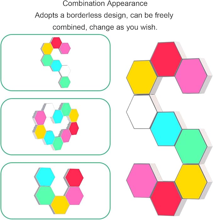 Yunseity Hexagon Light Panels, LED RGB Hexagon Wall Light with Touch Control, Smart DIY Hexagon Night Light for Bedroom Game Room Kids Room Home Decoration Gift (RGB)
