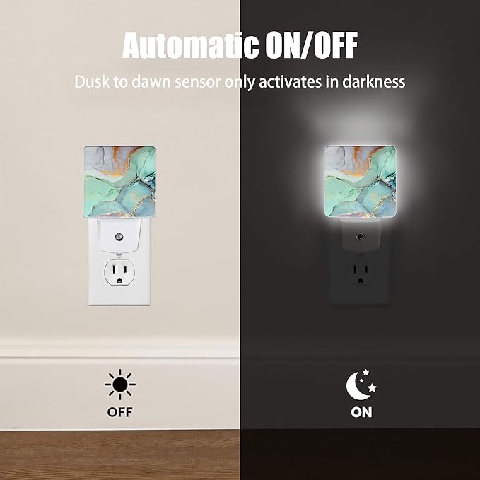 Green Marble Dusk to Dawn Night Light, Auto Sensor Lamp Home Indoor Stairway Kitchen Corridor, Night Lights Plug into Wall Decor, Boys Girls Women Men Room Gifts
