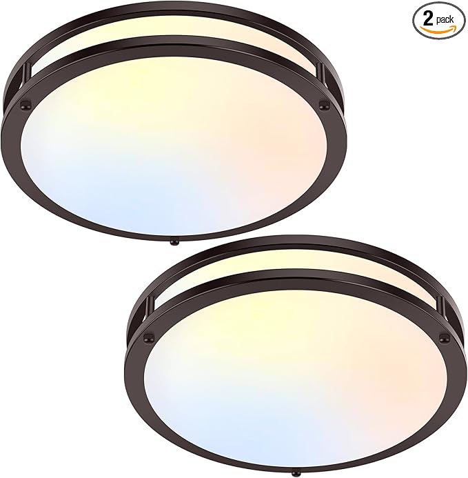 2-Pack 36W LED Ceiling Lights, 12inch Oil-Rubbed Bronze Flush Mount Light Fixtures 3600LM 2700K/3000K/4000K/5000K/6500K Adjustable Ceiling Lights, Modern Dimmable Lighting for Kitchen Hallway Bedroom