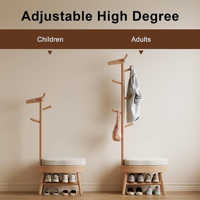 AQIMUELE Shoe Bench Entryway,Coat Rack with Shoe Storage, Coat Rack and Shoe Rack, Wooden Narrow Shoe Bench（Natural）