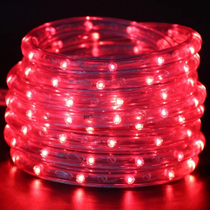 7/16" Rope Light Outdoor, 2-Wire Waterproof LED Rope Light Kit,110V-120V PVC 30 LED/M Tube Lights Strip for Background, Outdoor, Christmas, Home Decoration (23ft/7m, Red)