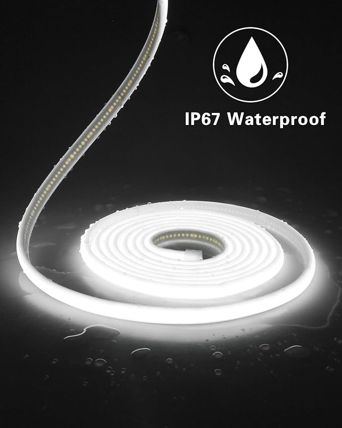 Aclorol 5V COB LED Strip Light 6000K Cold White Waterproof IP67 Dimmable 20FT LED Rope Lights with Timer 8mm Width for Bedroom Kitchen Balcony Railing Pergola Indoor Outdoor Lighting Decoration CRI90+
