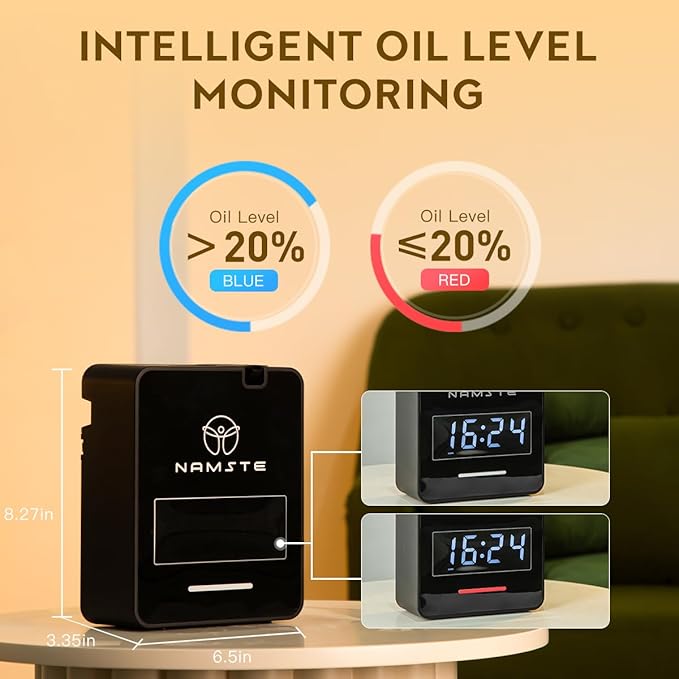 Smart Waterless Diffuser HVAC Scent Machine with Clock & Bluetooth Control 3000 Sq.Ft - Essential Oil Level Monitoring 300ML Diffusers Cold Air Tech for Large Room Home Office Aromatherapy