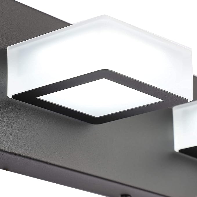 Ralbay 6 Lights LED Modern Dimmable Matte Black Vanity Light Acrylic Modern Vanity Wall Light Over Mirror Dimmable Bathroom Vanity Lighting Fixtures 6000K Cool White Light