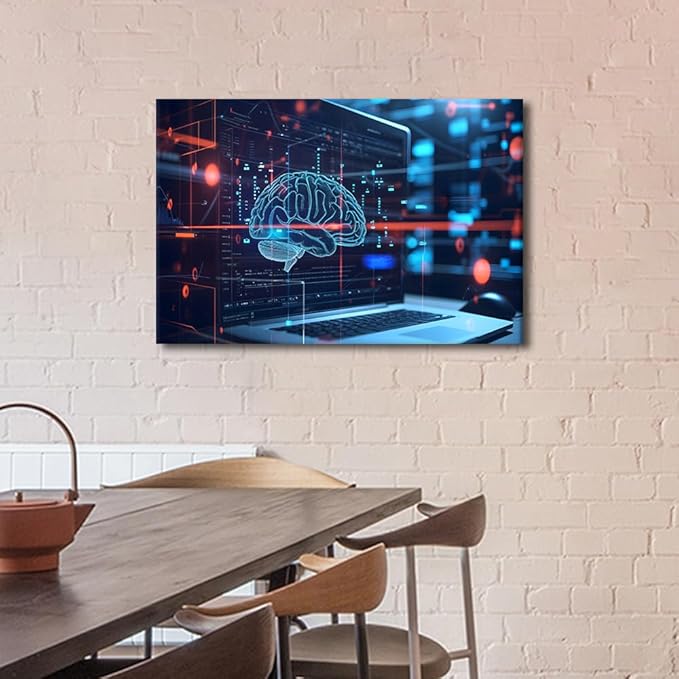 Digital Human Brain Canvas Wall Decor for Living Room Neural Network Paintings Wall Decor Artificial Intelligence Wall Posters for Bedroom Decor for Living Room House Decorations 16"Wx24"Hx1 Panel