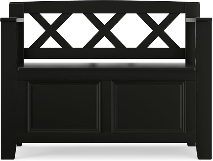 SIMPLIHOME Amherst Entryway Storage Bench - 36 inch Wide Solid Wood Hallway Bench in Black, Transitional Bench for Entry or Mudroom with Lift-Up Lid, Storage Compartments and X-Back Detail