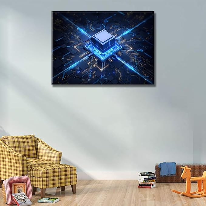 LSIUHWUWI Canvas Wall Art Motherboard Digital Chip Wall Art for Living Room Circuit Board Wall Decor Art Wall Paintings CPU Concept Modern Artwork for Office Home Decor Ready to Hang 20x28 INCH