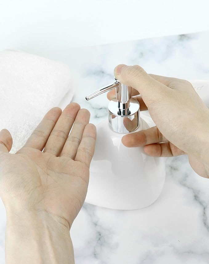 QWORK Elegant White Ceramic Bathroom Accessory Set – Modern Teardrop-Shaped 4-Piece Ensemble – Includes Soap Dispenser, Tumbler, Toothbrush Holder, and Soap Dish for Stylish Home Decor