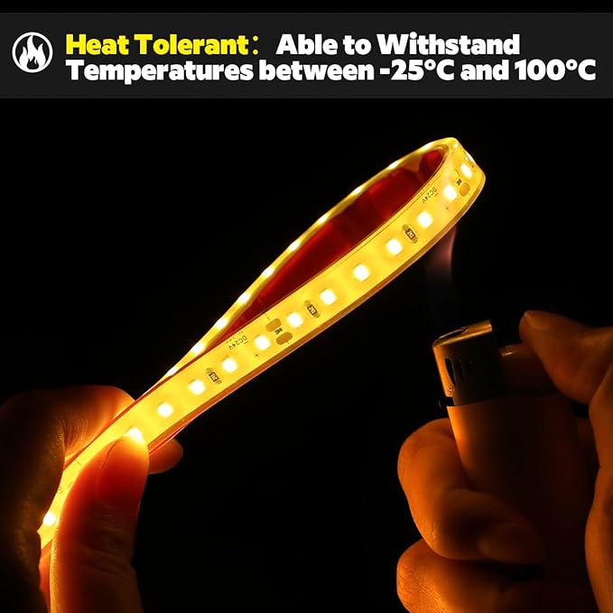 SuperlightingLED DC24V Warm Amber Gold Sauna LED Tape Light 2000K, 5m 16.4ft Long Dense 600 LEDs Flexible Customizable High-Heat Resistant LED Strip Lights IP68 Submersible (Amber Gold)