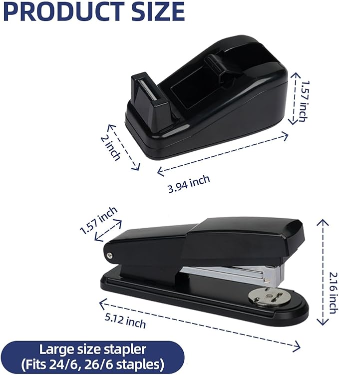 Office Desk Accessories, Desk Organizers and Accessories, Stapler and Tape Dispenser Set Metal Storage Box,Stapler,Staple Remover,Paper Clips,Ruler,Scissors.Suitable for Office and Study Use,Black