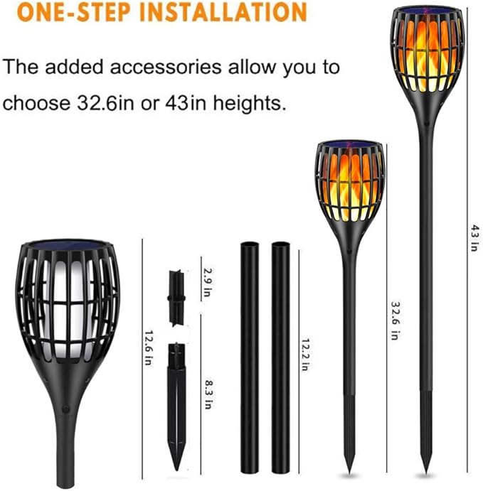 Solar Torch Flame Lights Waterproof Flickering Flames Lights 43" Solar Garden Lights Outdoor Landscape Decoration Lighting Dusk to Dawn Auto On/Off for Yard Garden Pathway, 2 Pack