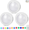 Cadrim Puck Lights, 13 Colors Changeable LED Puck Lightings, Battery Powered Dimmable Under Cabinet Lights, Battery Operated Lights with 1 Remote Controls for Kitchen(3 Pack)