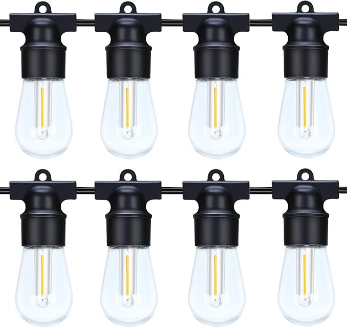 49FT LED Outdoor String Lights - Waterproof Patio & Backyard Cafe Lights with 15+2 Spare Bulbs
