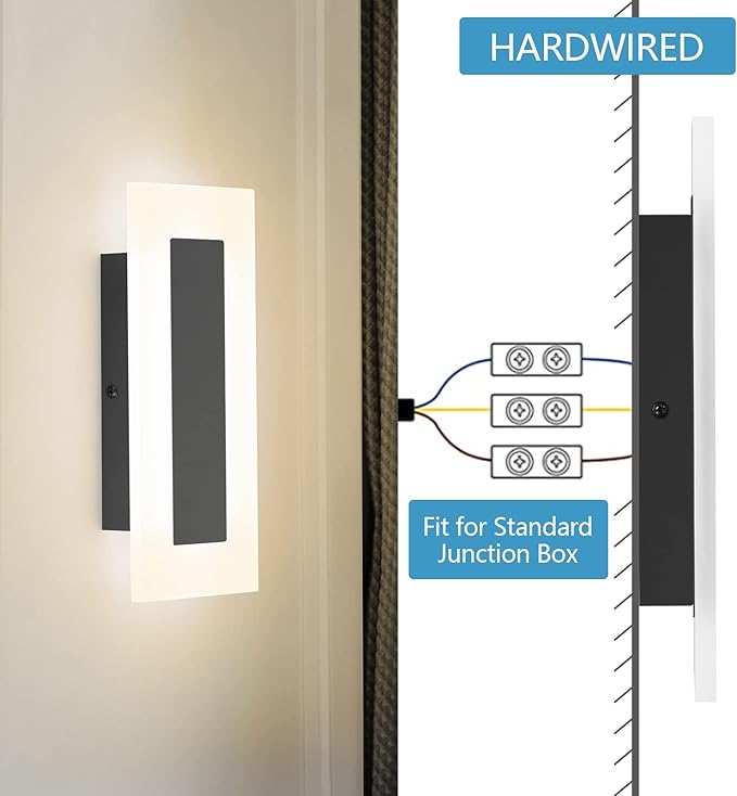 LMQNINE Modern LED Acrylic Black Wall Sconce Warm White Light 3000K for Bedroom Corridor Stairs Bathroom Indoor Lighting Fixture Lamps Home Room Decor (2-Pack)…