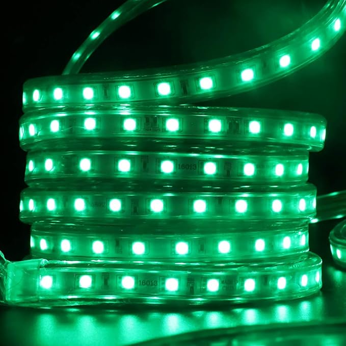 LED Light Strip Kit, AC 110-130V Flexible Waterproof Rope Lights, SMD 5050 60 LEDs/M for Indoor Outdoor Commercial Lighting, Accessories Included (Green, 26ft/8m)