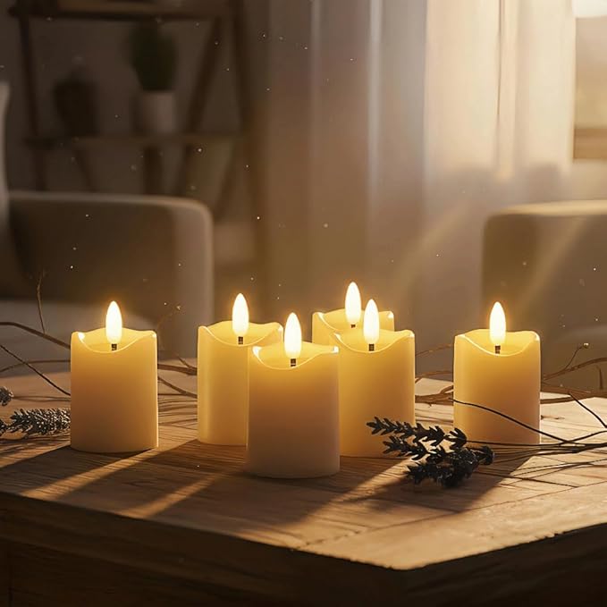 Simplelight Ivory Flameless Votive Candles with Timer, Realistic Black Wick Fall Candles Battery Operated, Battery Included, D 1.8” X H 3.1”, Set of 6 for Halloween, Holiday Decoration (Ivory)