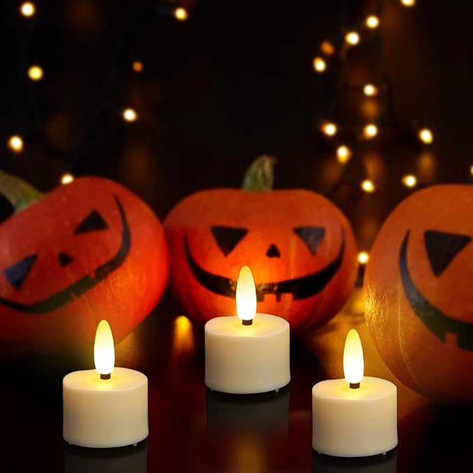USB Rechargeable 3D Wicks Tealights Candle Flameless Flickering Battery Operated with Remote Control & Timer Realistic Led Tea Lights for Halloween Christmas Home Decor (12 PCS,Rechargeable)