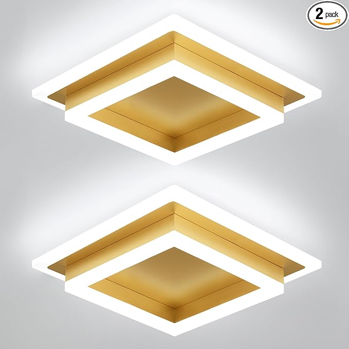 Modern LED Ceiling Lights, Gold Kitchen Ceiling Light, 32W LED Hallway Ceiling Light Fixtures, Flush Mount Ceiling Lights for Bedroom Dining Room Kitchen Bathroom(Gold) 2 Pack