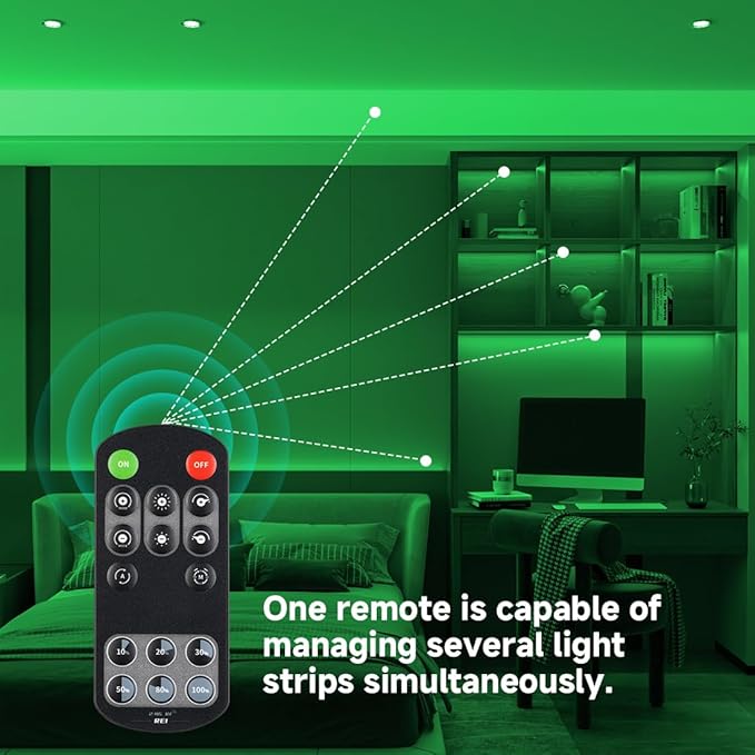 BTF-LIGHTING COB LED Strip Light 12V 16.4FT UL Listed, Green Color Dimmable High Density Flexible Tape Light with RF Remote & ETL Power Adapter, Ultra Bright for Bedroom Kitchen Home Indoor Lighting