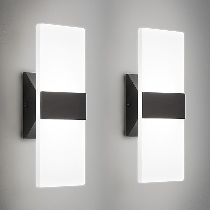 Wall Sconces Set of Two,Modern Black LED Wall Lights,12W 2700K-5000K Adjustable,Hardwired Acrylic Sconces Wall Decor Set of 2,Dimmable Wall Mount Light for Living Room Bedroom Hallway,ETL
