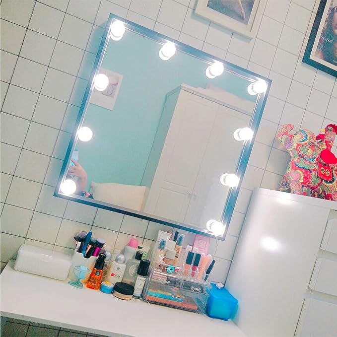 Vanity Mirror Lights, 10 Dimmable Bulbs DIY Hollywood Style LED Makeup Mirror Lights with USB Cable, Lighting Fixture Strip for Makeup Dressing Table Bathroom Dressing Room etc, White