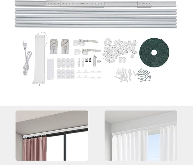 Motorized Curtain Track Celling Smart Curtains System with Remote Control Electric Curtain Rods Rail with Timer&Manual Switching&Limit Device&Touch&Memory Function, 7.08-13.78ft