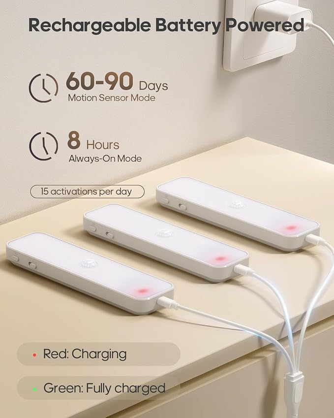 5 Pack Under Cabinet Lighting Wireless, Small 6'' Led Rechargeable Motion Sensor Light Indoor, 3CCT Dimmable Closet Light, Stick on Magnetic Under Counter Light for Pantry, Bookshelf, Stairs
