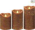 CANDLE CHOICE Battery Operated Flameless Candles with Timer Real Wax Realistic Flickering Electric LED Pillars Automatic Built-in Daily Cycle Timer 6-Hour on 18-Hour Off Set of 3 Rustic Texture Brown