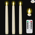 Hanzim Flameless Taper Candle with Remote Control, 3pack Plastic LED Candles, Flickering Battery Operated, 9.2''Classic Tall Candles for Wedding, Party,Christmas,Home Decor (Ivory)