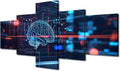 5 Panel Futuristic Technology Canvas Wall Art for Bedroom Framed Artwork for Walls Human Brain Paintings Canvas Wall Art Framed Artificial Intelligence Decor for Living Room House Decoration 50"Wx24"H