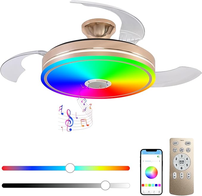 42 inch Ceiling Fan with Light, Retractable Chandelier Ceiling Fans with Lights, Bladeless Ceiling Fan with Light for Bedroom Living Room