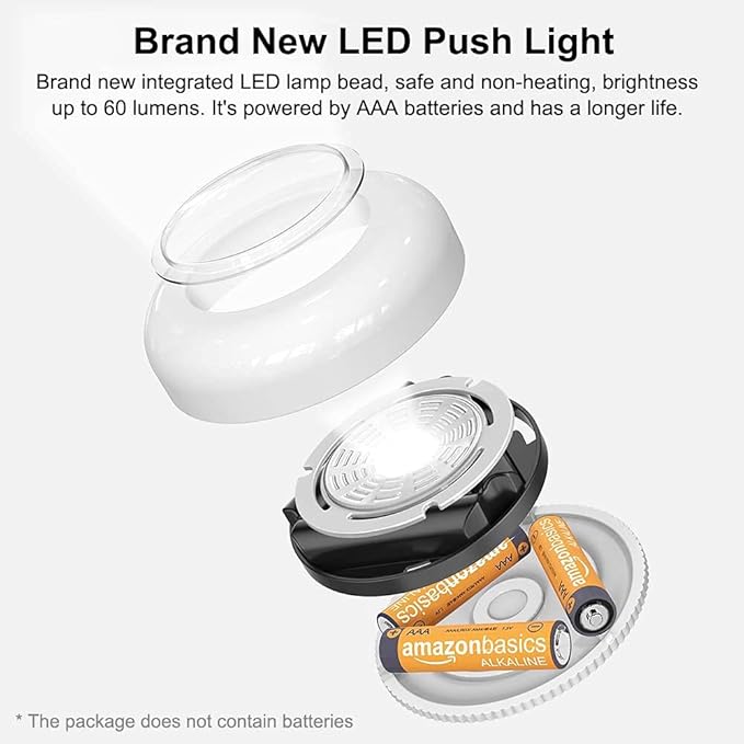 Under Cabinet Lighting, Tap Light Battery Operated LED Puck Lights Cordless Closet adhesive lights Stick on Lights Stick Anywhere for Kitchen Cabinets, Closets, Garage, Bookshelf and More, 4 Pack