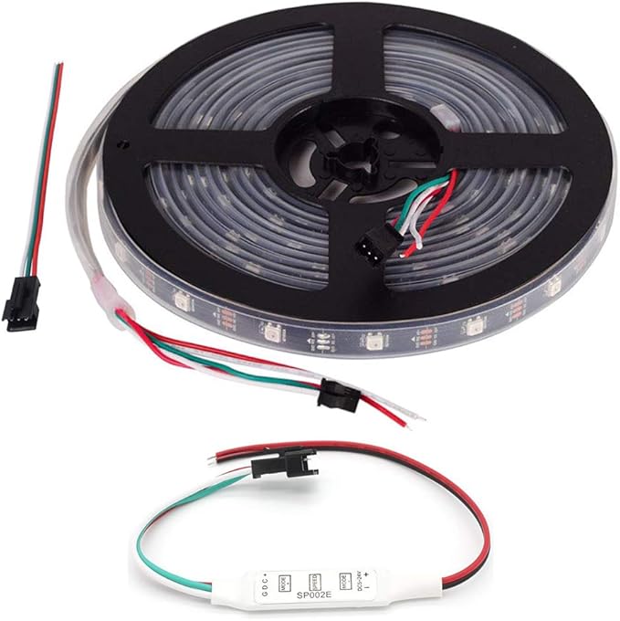 WS2812B LED Strip Lights 16.4ft 5M WS2812B 150LEDs Programmable Individual Addressable WS2811 Built-in 5050 RGB LED Strip IP67 Waterproof DC5V with Mini Controller