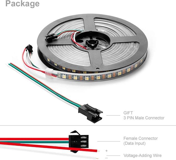 BTF-LIGHTING RGBW RGB+Cool White SK6812 (Similar WS2812B) 4 Colors in 1 LED Strip Individually Addressable 16.4ft 60Pixel/m 300LED Light Dream Color IP67 DC5V Black PCB (No Adapter or Controller)