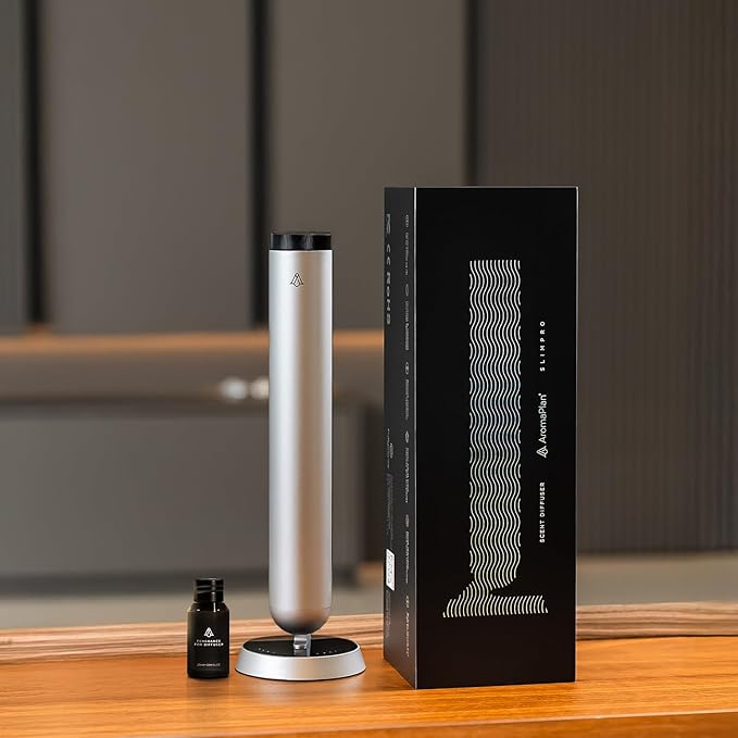 AromaPlan 5-Star Collection Rechargeable Waterless Diffuser (Fragrance Included)- Smart Cold Air Diffuser, Adjust Intensity & Timer, Long Battery Life- Aluminum Body, Luxury Scent Experience, Silver