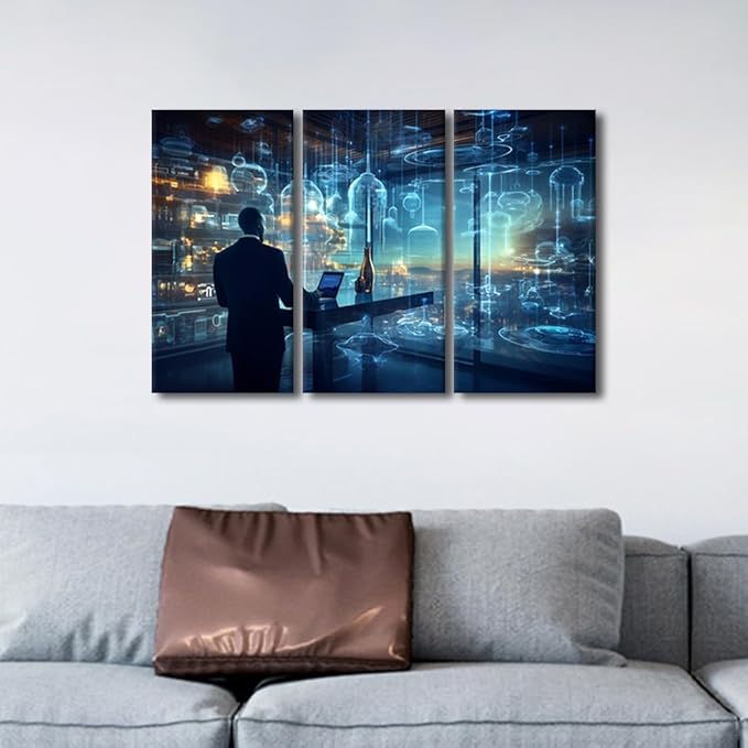 Modern Wall Art Multi Panel Artificial Intelligence and Data Analytics Concepts Picture Posters Modern Artwork for Home Wall Decoration, Framed Gallery-Wrapped Ready to Hang, 36" Wx24 H