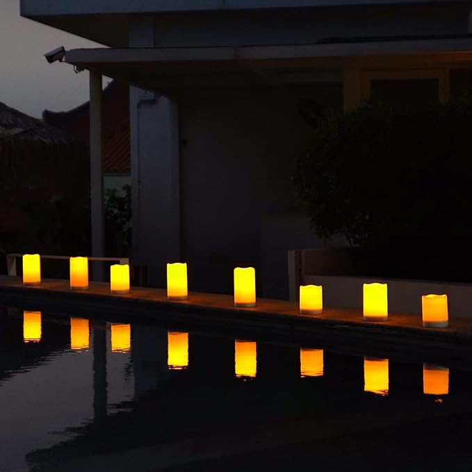 Homemory Solar Powered Candles Outdoor Waterproof, Flickering Glow, Rechargeable Candles, Solar Powered Candles for Outside, Lanterns, Sensor Only, Dusk to Dawn, Set of 3