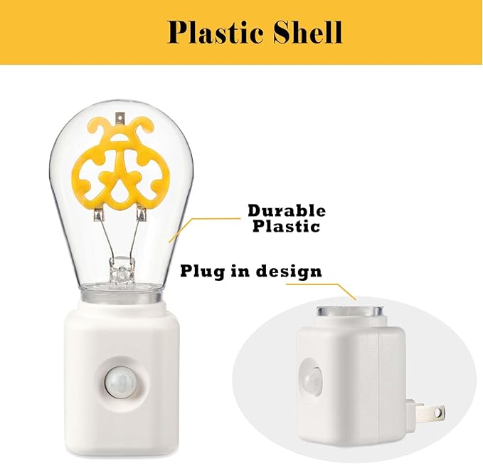 Unique Gift Vintage Dimmable Led Night Light Plug-in, Motion & Dusk-to-Dawn Sensor, Ladybird Shape Filament Warm White 2200K Light, for Hallway, Bedroom, Kitchen, Stairway, 1 Pack