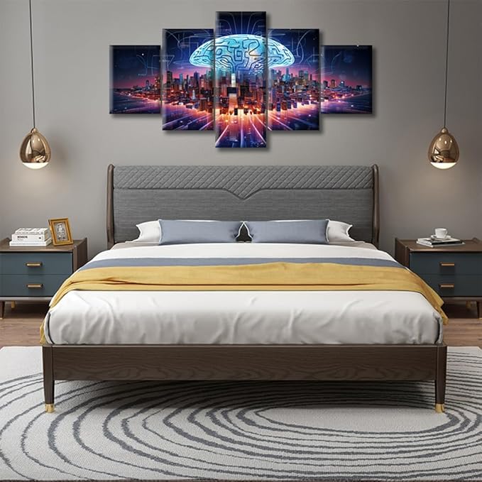 Brain Nervous System Painting Wall Art Human Brain Energy Bedroom Living Room Wall Decor Brain Framed Modern Pictures Canvas Prints Artwork for Wall Decor Office Decor (60" Wx32 H)