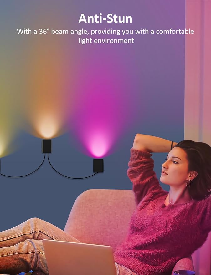 APPECK RGBCW Smart Wall Sconces - 54 Dynamic Scene WiFi Wall Lights Work with Alexa, Music Sync and Timer Function, Indoor Dimmable Led Wall Lights for Living Room, Bedroom, Party Decoration (RGBCW)