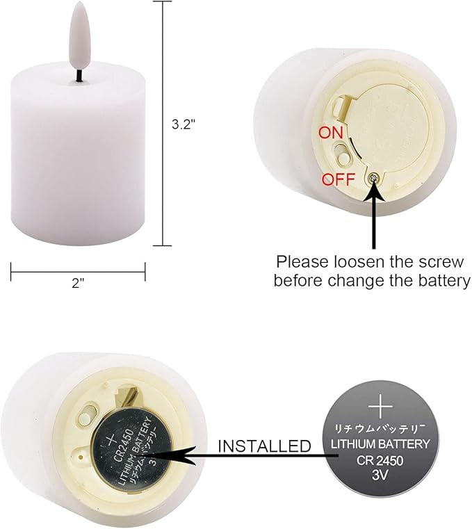 Eldnacele Flameless Flickering Votive Candles with Timer, Battery Operated Real Wax Realistic Black Wick LED Pillar Candle D2” x H3” Set of 6 White(Battery Included)