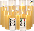 12 Packs of Acrylic LED Candles, Flickering Flameless Candles Battery Operated with Remote Dimmed and Timed, 3D Wick Candles for Home Decor,Wedding,Gift，Parties and Festivals. (3 Size Ivory)