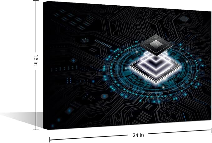 TUMOVO Internet Concept Wall Art CPU Pictures Print On Canvas Digital Age Modern Artwork Wall Art for Living Room Office Giclee Gallery Wrapped Posters and Prints Framed Ready to Hang, 24x16in